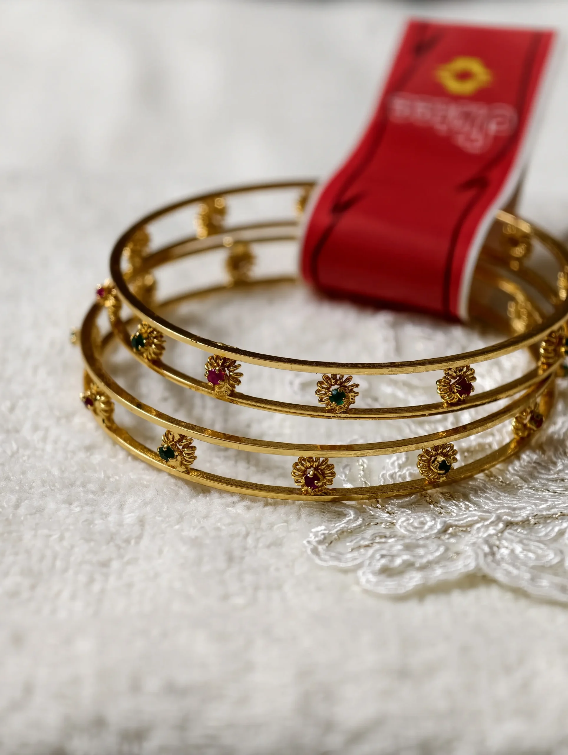 Floral Multicolour Micro-Gold Bangles