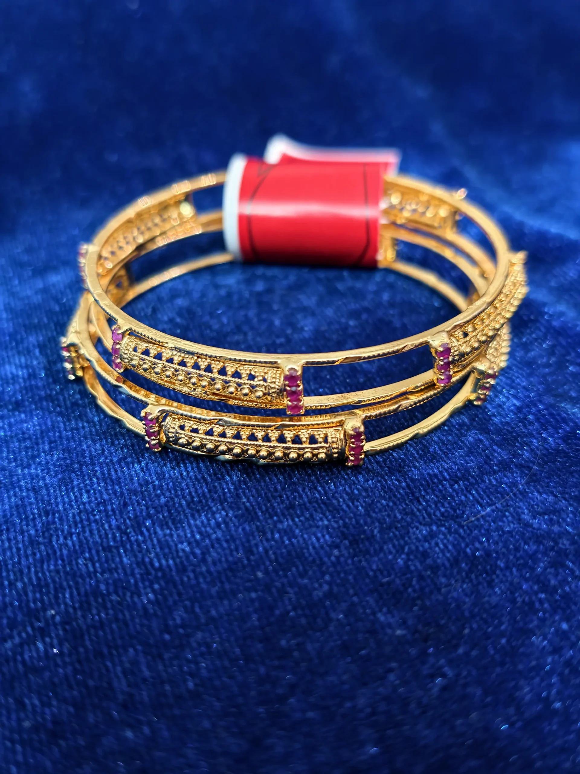 Ruby Accent Micro-Gold Designer Bangle