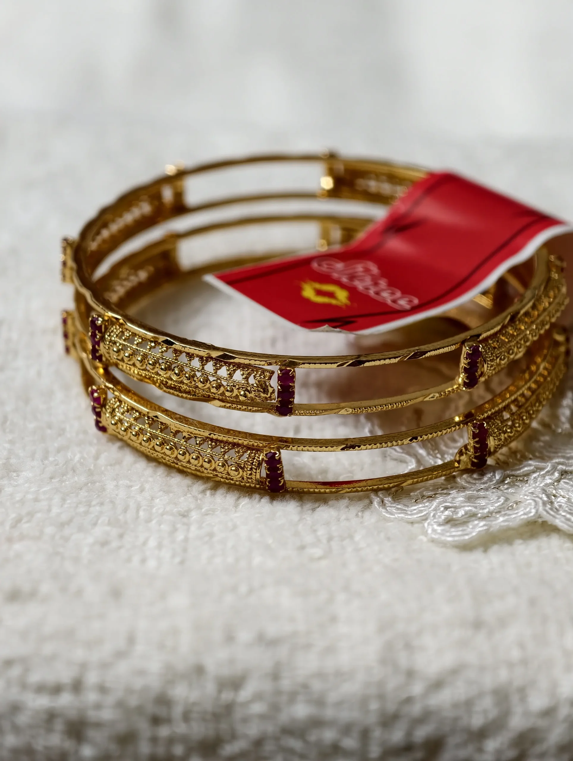 Ruby Accent Micro-Gold Designer Bangles