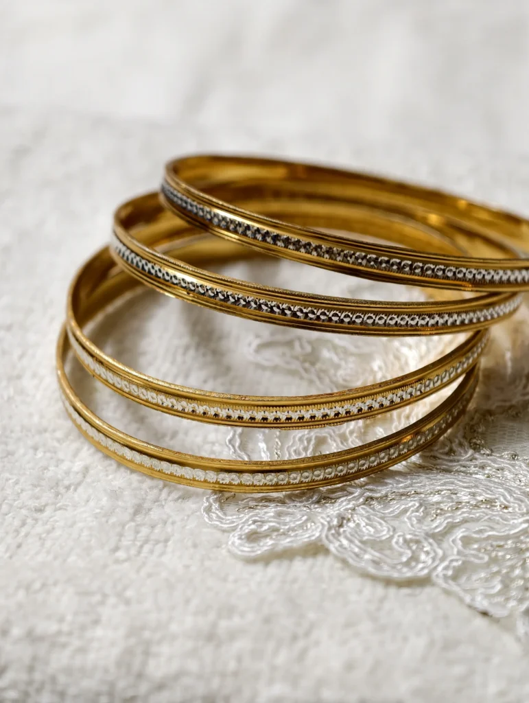 Classic Gold-Plated Stone Line Bangles