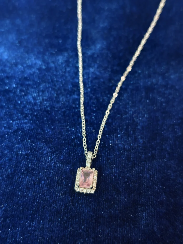 Pink Emerald-Cut Pendant Chain