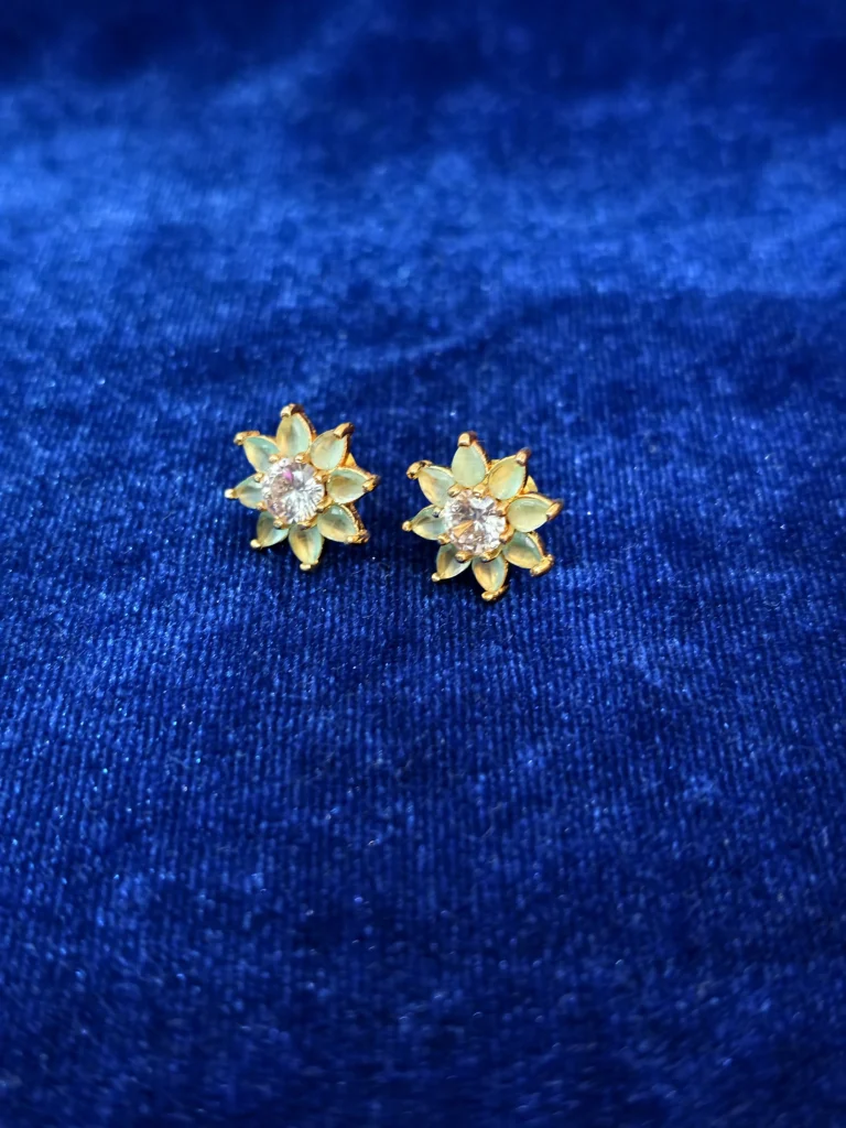 Mint Green Floral Crystal Stud Earrings