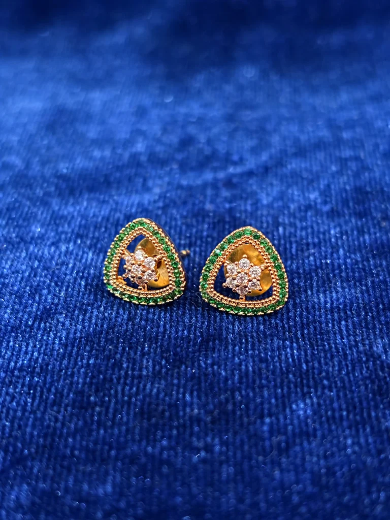 Green Crystal Triangle Stud Earrings