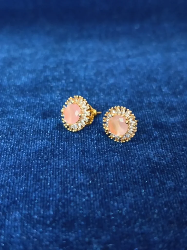 Pink Oval Halo Stud Earrings