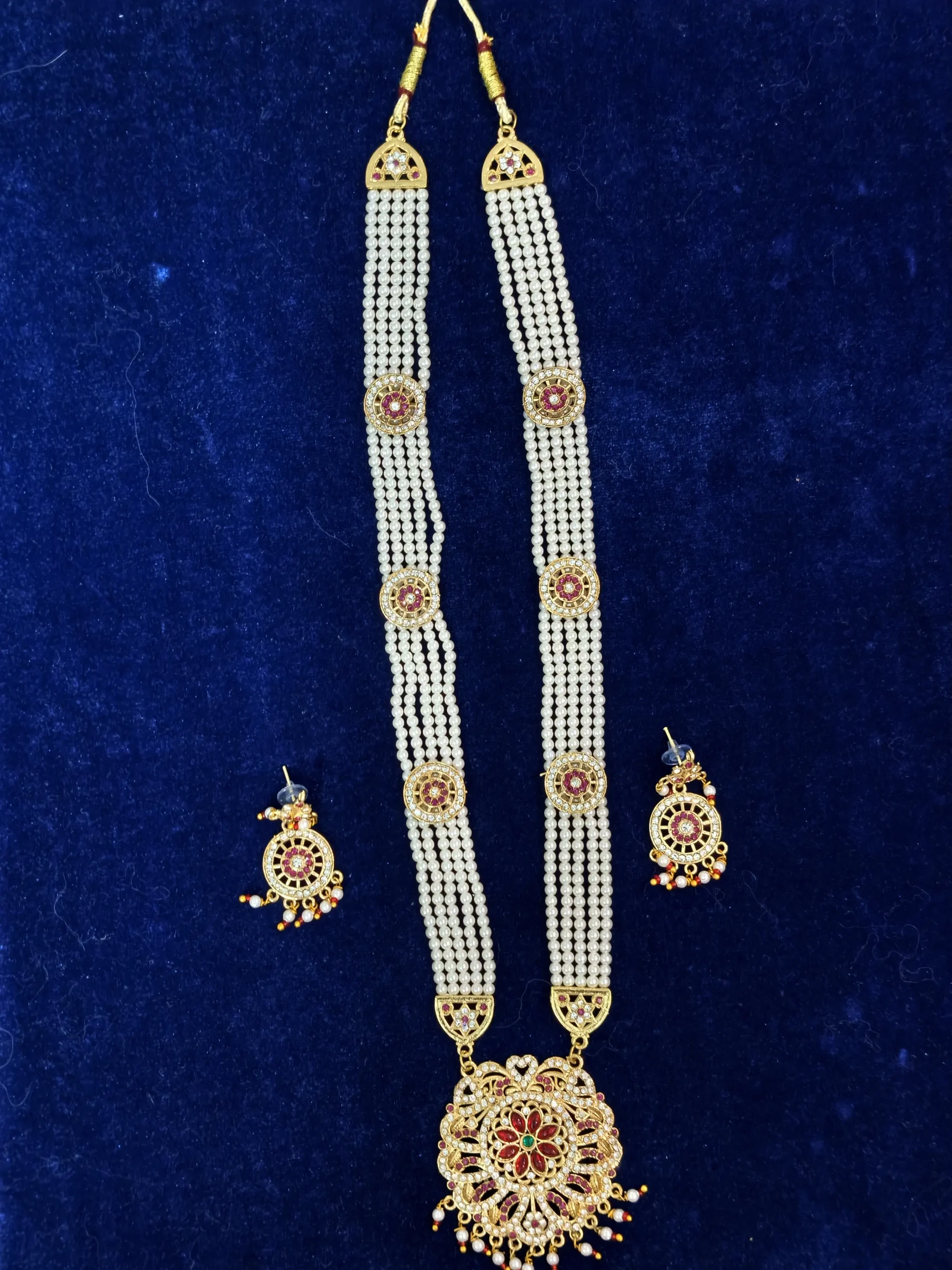 Ruby Floral Pearl Pendant Set
